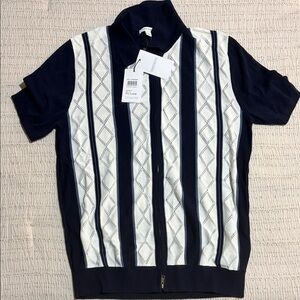 Reiss Navy and Cream Zip-Up Sweater/Shirt